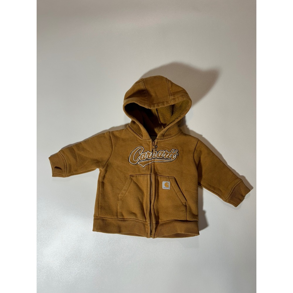 Carhartt Zip Hoodie Baby 6M Brown Excellent Fleece Lined Script Logo